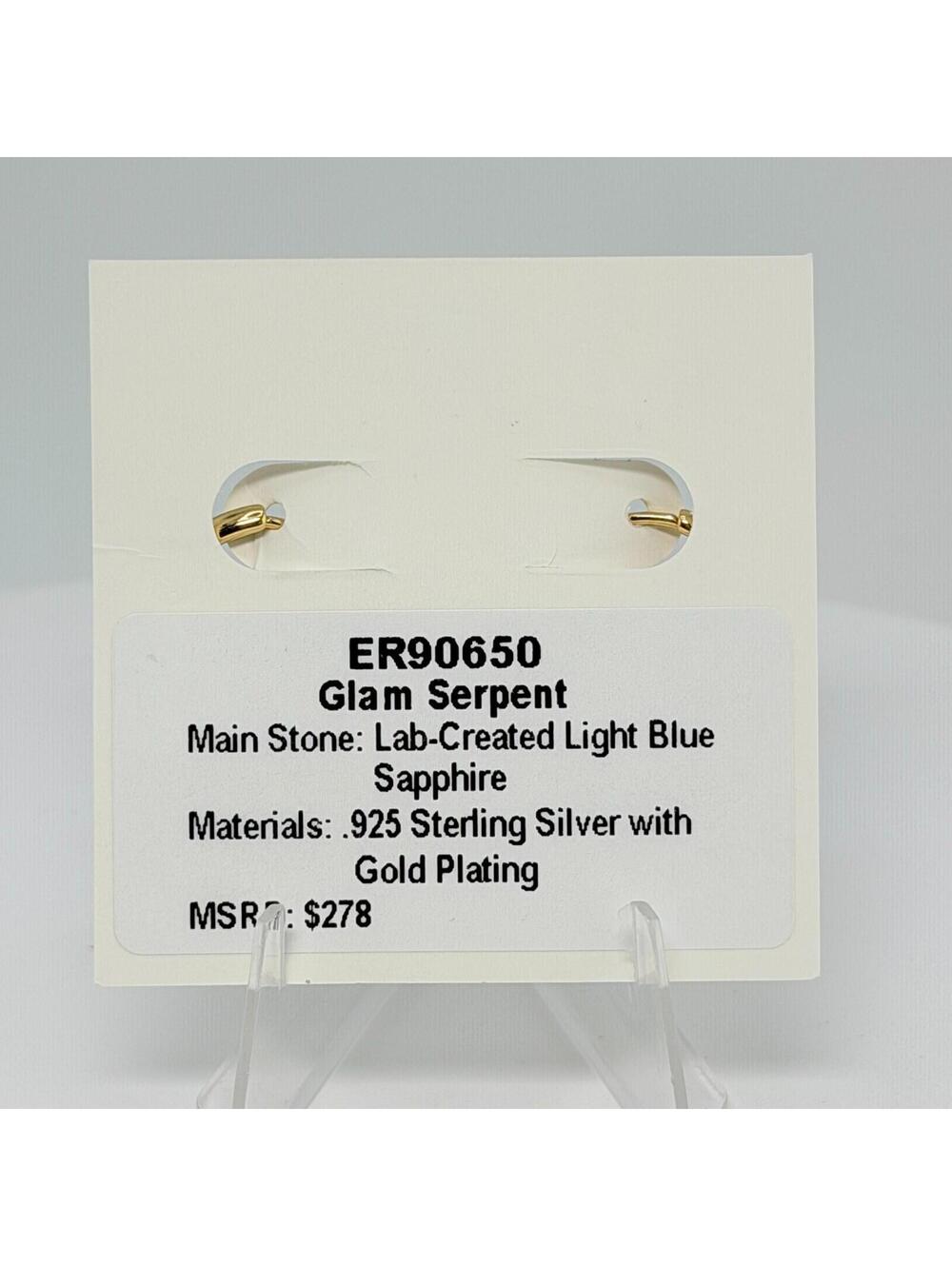 Bomb Party Vermeil "Glam Serpent” Light Blue Sapphire .925 Silver w/ Gold SNAKE - Picture 4 of 4